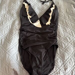 Tommy Hilfiger Black and White Ruffle one piece halter Swimsuit 12